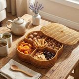 Marsilyan™- Kapaklı 5 Bölmeli Plastik Rattan Organizer Kutu – Hasır Desenli Çok Amaçlı Saklama ve Sunum Sepeti Çerezlik BX40 - Renkli - standart