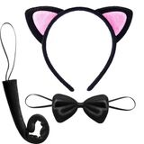 Marsilyan Kedi Kulak Taç Kuyruk ve Papyon 3 lü Set Çocuk Boy Pembe Renk (4887)