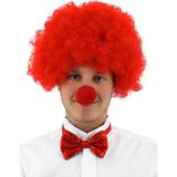 Marsilyan Kırmızı Renk Kıvırcık Afro Bonus Peruk Takma Saç ve Kırmızı Burun Seti - Renkli - standart