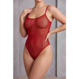 Marsilyan Kırmızı Transparan Tül Fantazi Bodysuit