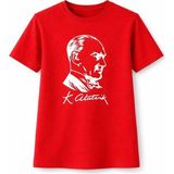 Marsilyan Kız Çocuk Atatürk Baskılı Tişört Kısa Kollu Bisiklet Yaka T-Shirt - Kırmızı