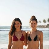 Marsilyan Leopar Desenli Ve Bordo 2’li Üçgen Bikini Üstü Seti Bağlamalı Minimal Kesim Kadın Mayo Üst