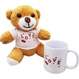 Marsilyan Love Baskılı Kahverengi Ayıcık ve Kupa Seti - Renkli - standart
