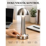 Marsilyan Mantar Masa Lambası Dokunmatik 3 Renk Işık Şarjlı Kablosuz Modern Krom Tasarım Yeni Nesil - Renkli - standart