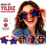 Marsilyan™- Mega Tip Yıldız Parti Gözlüğü Kırmızı Renk - Renkli - standart