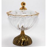Marsilyan Metal Ayaklı Kristal Cam Şekerlik Gold Detaylı Sunumluk - Renkli - standart