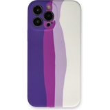 Marsilyan Mey Ithalat® iPhone 13 Pro Kılıf Ebruli Lansman Silikon - Mor-Beyaz - Renkli