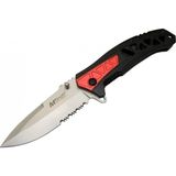 Marsilyan Mtech 4192 Kırmızı Kamp Çakı 21CM - Yarı Otomatik, Kemerlikli, Testere Detaylı, Desenli Sap