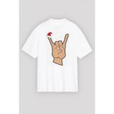 Marsilyan Noel Başlıklı Serçe Parmak T-Shirt - Beyaz - XL