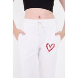 Marsilyan Oversize Boru Paça Baskılı Eşofman Pantolon - Beyaz
