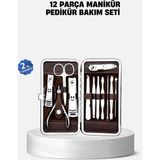 Marsilyan Özel Deri Çantalı 12 Parça Manikür Pedikür Bakım Seti Paslanmaz Çelik Ieg