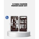 Marsilyan Özel Deri Çantalı 12 Parça Manikür Pedikür Bakım Seti Paslanmaz Çelik