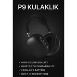 Marsilyan P9 Bluetooth 5.0 Kablosuz Siyah Kulaklık Mikrofonlu Uzun Pil Yüksek Bass Anc - Renkli - 1