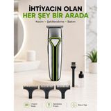 Marsilyan Profesyonel Saç Sakal Tıraş Makinesi T Bıçaklı Şarjlı Kablosuz 3 Taraklı Erkek Bakım Seti