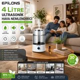 Marsilyan Rbh-04 Ultrasonik Hava Nemlendirici 4 Litre Buhar Makinesi Aroma Difüzörü - Otomatik Kapanma - Renkli