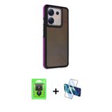 Marsilyan™- Redmi Note 13 Pro 4G Kılıf Eksen Işık - Siyah 3D Antistatik Cam Ekran Koruyucu + Raze Metal Kamera Lens - Sh