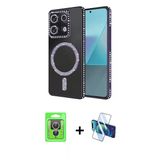Marsilyan™- Redmi Note 13 Pro 4G Kılıf Zirve Doku Prime - Siyah 3D Antistatik Cam Ekran Koruyucu + Raze Metal Kamera Len
