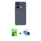 Marsilyan™- Redmi Note 13 Pro 5G Kılıf Ahenk Serisi - Siyah 3D Antistatik Cam Ekran Koruyucu + Raze Metal Kamera Lens -