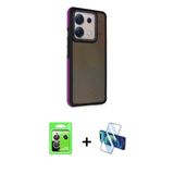 Marsilyan™- Redmi Note 13 Pro 5G Kılıf Eksen Işık - Siyah 3D Antistatik Cam Ekran Koruyucu + Raze Metal Kamera Lens - Gs
