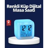 Marsilyan- Renk Değiştiren LED Alarmlı Dijital Küp Masa Saati - Renkli - standart