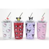 Marsilyan Sanrio Hello Kitty ve Kuromi Figürlü Isı Muhafazalı Metal Pipetli Çelik Kupa - Renkli - standart