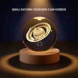 Marsilyan Satürn Desenli Kristal Küre LED Gece Lambası Ahşap Standlı - Renkli - standart