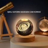 Marsilyan Satürn Gezegenli Kristal Küre LED Lamba Usb’li Ahşap Standlı - Renkli - standart
