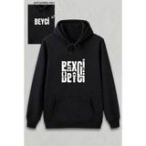 Marsilyan Sevgililer Günü Özel Kapüşonlu Beyci Baskılı Oversize Sweatshirt - Siyah - 2XL