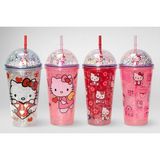 Marsilyan- Sevimli Hello Kitty Pipetli Işıklı Boncuklu Suluk Bardak 400 ml - Renkli - standart