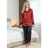Marsilyan Siyah-Kırmızı Saten Pijama Takımı - 1621 - Siyah - Kırmızı - S - M