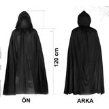 Marsilyan Siyah Uzun Pelerin 120 cm Kapüşonlu – Cosplay ve Parti Kostümü - Renkli - standart