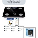 Marsilyan Siyah Yağ Ölçer Akıllı Bluetooth Cam Baskül Pilli 180KG/50GR 26X26CM 8-Kişi Hafıza LCD Ekr