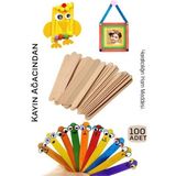 Marsilyan Steril Ahşap Boyanabilir Oyun Çubukları 100 Adet Pürüzsüz Dokulu Dayanıklı 14 cm - Renkli - standart