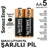 Marsilyan Type-C Şarjlı 2800MWH 1.5V Şarj Edilebilir 2’li Aa5 Kalın Pil - Lityum Iyon Batarya - 1 Adet