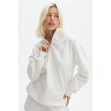 Marsilyan Unisex Uzun Kol Yarım Farmuarlı Yakalı Basic Sweatshirt - Beyaz - 2XL