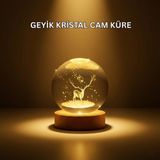 Marsilyan USB Bağlantılı Geyik Temalı Kristal Küre Premium Masa Gece Lambası - Renkli - standart