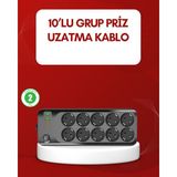 Marsilyan USB Type-C Destekli 10’lu Grup Priz Termal Korumalı 2m Kablo 2500W Ieg - Çok Renkli