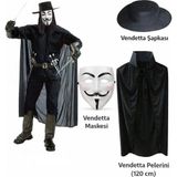 Marsilyan™- Vendetta Kostüm Seti – Şapka Maske Pelerin (120 Cm) - Renkli - standart