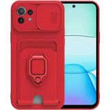 Marsilyan™- Xiaomi Mi 11 Lite Kılıf Zuma Kartvizitli Yüzüklü Silikon - Kırmızı