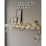Marsilyan Yaldızlı Gümüş Yaprak LED Işık Pilli Dekoratif Ortam ve Yılbaşı Aydınlatması - 1 m - Renkli