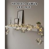 Marsilyan Yaldızlı Gümüş Yaprak LED Işık Pilli Dekoratif Ortam ve Yılbaşı Aydınlatması - Renkli