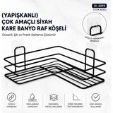 Marsilyan™- Yapışkanlı Çok Amaçlı Siyah Kare Banyo Raf Köşeli BX40 - Renkli - standart