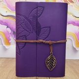 Marsilyan Yaprak Desenli Çizgisiz Deri Defter Mor - Renkli - 1