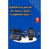 Marsilyan Yeni Nesil Kampanyası Bluetooth Bağlantılı Akıllı Saat ve Kablosuz Kulaklık Dijital Göstergeli - 1 - Renkli