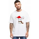 Marsilyan- Yılbaşı Noel Ren Geyiği Baskılı Kısa Kollu Oversize Bisiklet Yaka T-Shirt - Beyaz