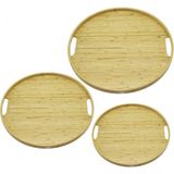 Marsilyan Yuvarlak - 3 Boy Bambu Ahşap Tepsi Seti 30--35--38CM (K95) - Renkli - standart