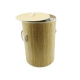 Marsilyan YUVARLAK BAMBU AHŞAP KİRLİ ÇAMAŞIR SEPETİ 35X60CM SEYYAR KAPAKLI İÇİ BEZLİ İP KULPLU (488
