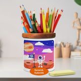 Marsta Bayraklı Astronot Ahşap Seramik Kalemlik - 23-2147960430 - Renkli