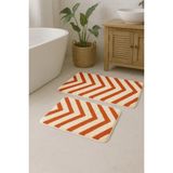 Marta Banyo Paspas Seti 2’li 60X100 & 60X50 cm – Kaymaz Doğal Lateks Taban Yumuşak Kemik Turuncu Renk Geometrik Desenli - Kemik - Somon