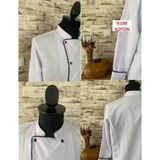 Marten %100 Pamuk Gabardin Beyaz Uzun Kol Şef Aşçı Ceketi / Aşçı Gömleği Siyah Düğmeli - 001 - Beyaz - 2XL
